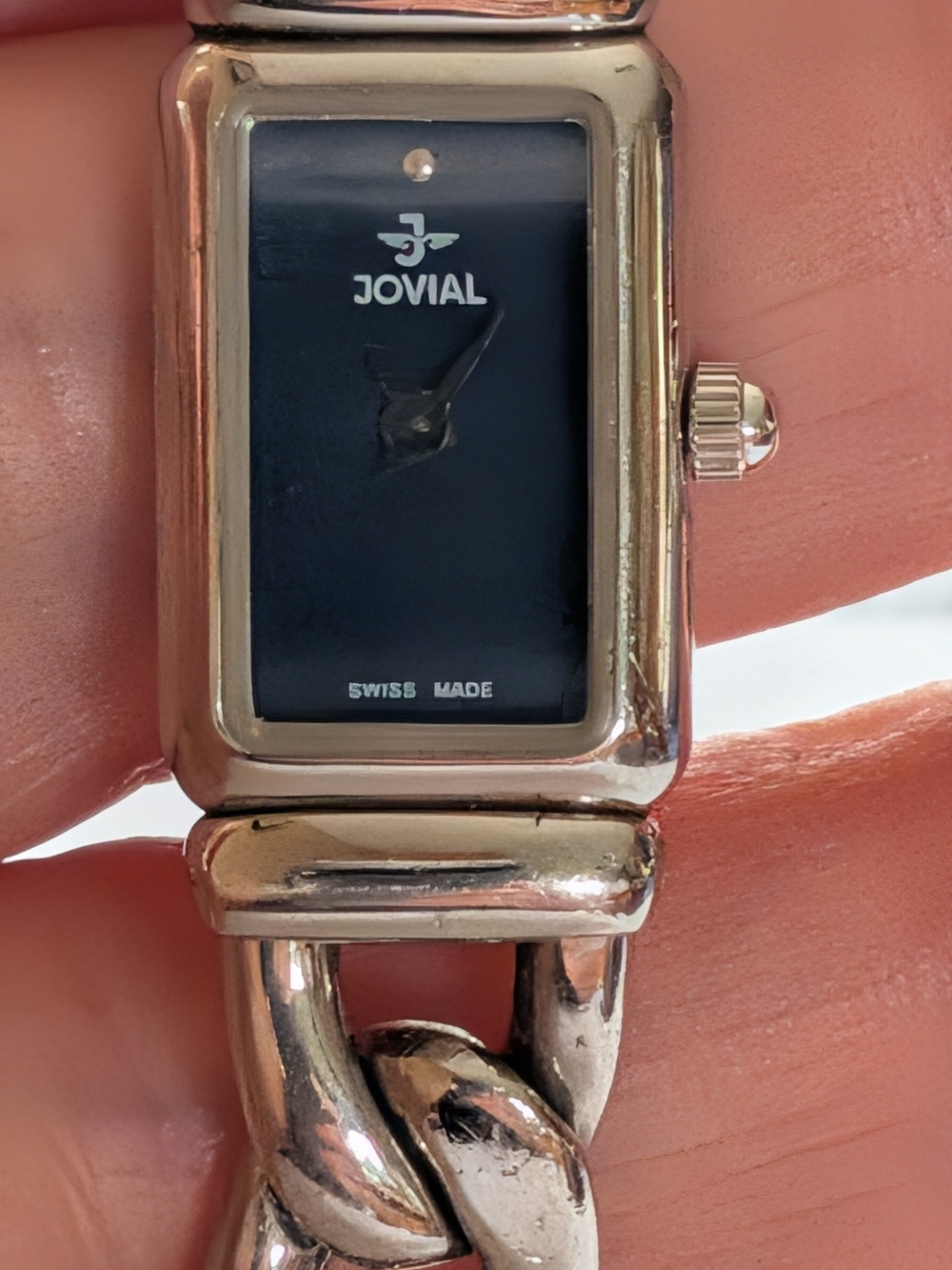 Women's Silver-Tone Chain Link Watch with Black Dial